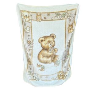 VTG Teddy Bear Plush Minky Baby Blanket Ducks Bunnies Toys 44x58 Novatex Style